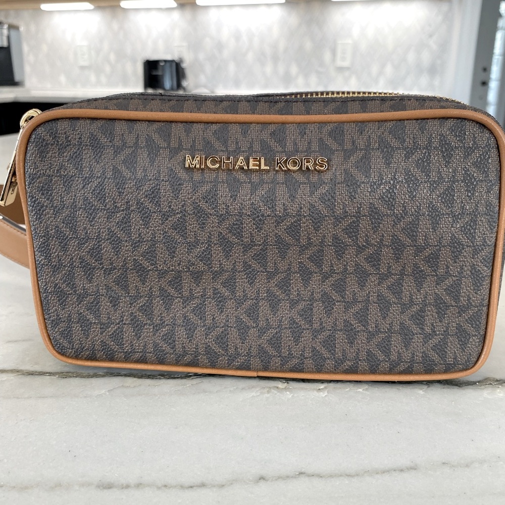 Michael Kors Gold and Brown Belt Bag with Signature Monogram